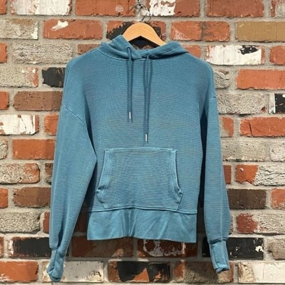 Athleta Tops - Athleta Womens XS Green Blue Pullover Waffle Knit Hoodie Sweatshirt Activewear
